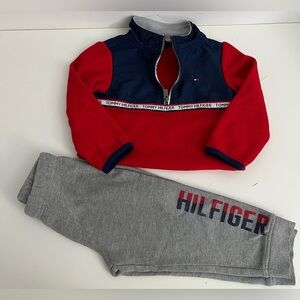 Tommy Hilfiger Kids Red and Navy Sweatshirt with Gray Joggers